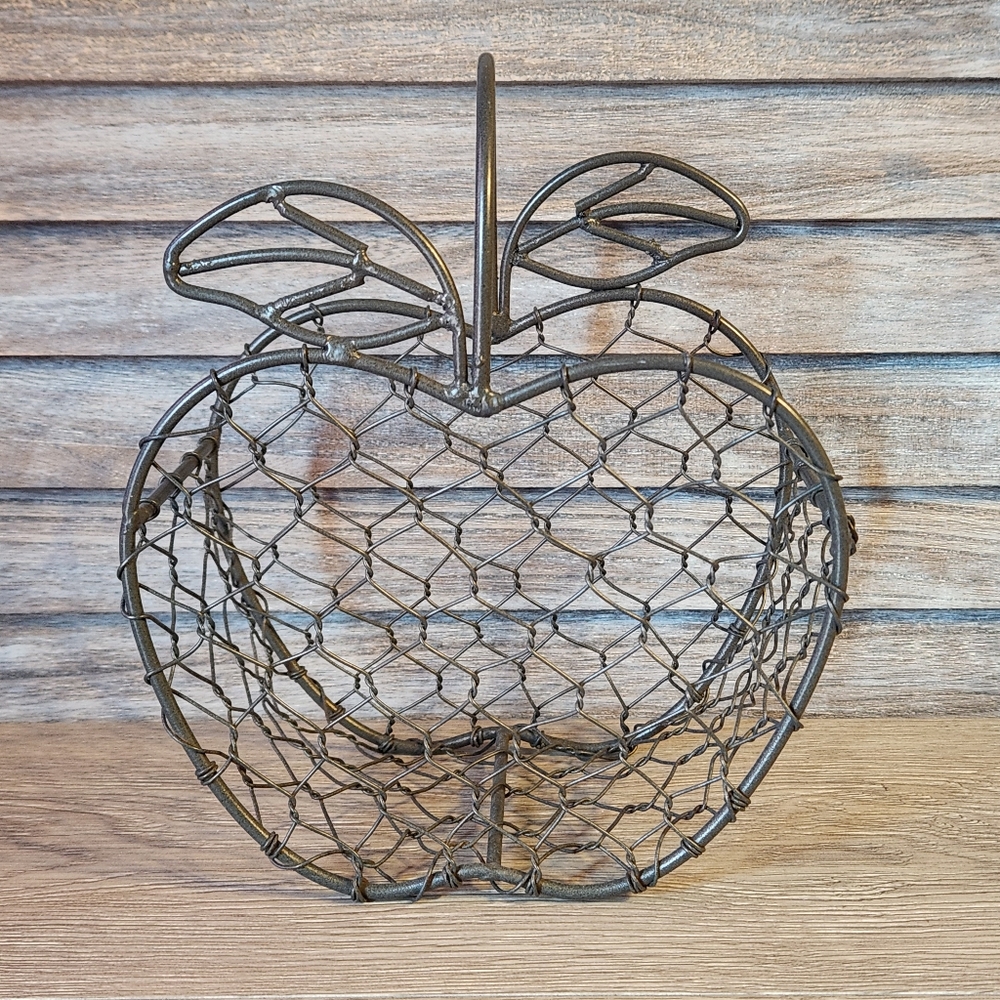 Apple Shaped Basket Metal Wire Decor Farmhouse Catch All